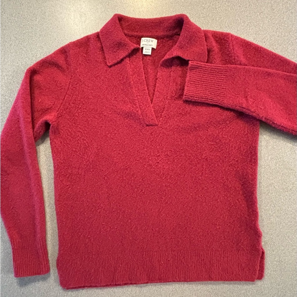 J. Crew Women's V-Neck Polo Collar Sweater magenta red SZ XXS‎ Soft yarn.